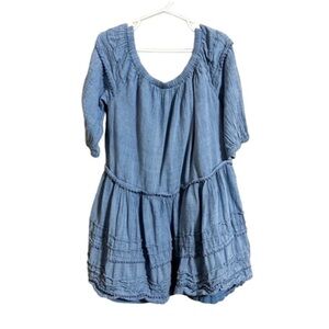 Polo Ralph Lauren Girls Blue Cotton Ruffled Chambray Dress Lined Mini size 12